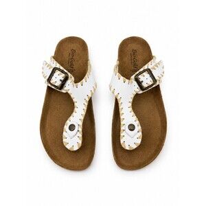 Bio Gold White Leather Sandals Raffia Trim Size 7.5 Summer Cork Italy